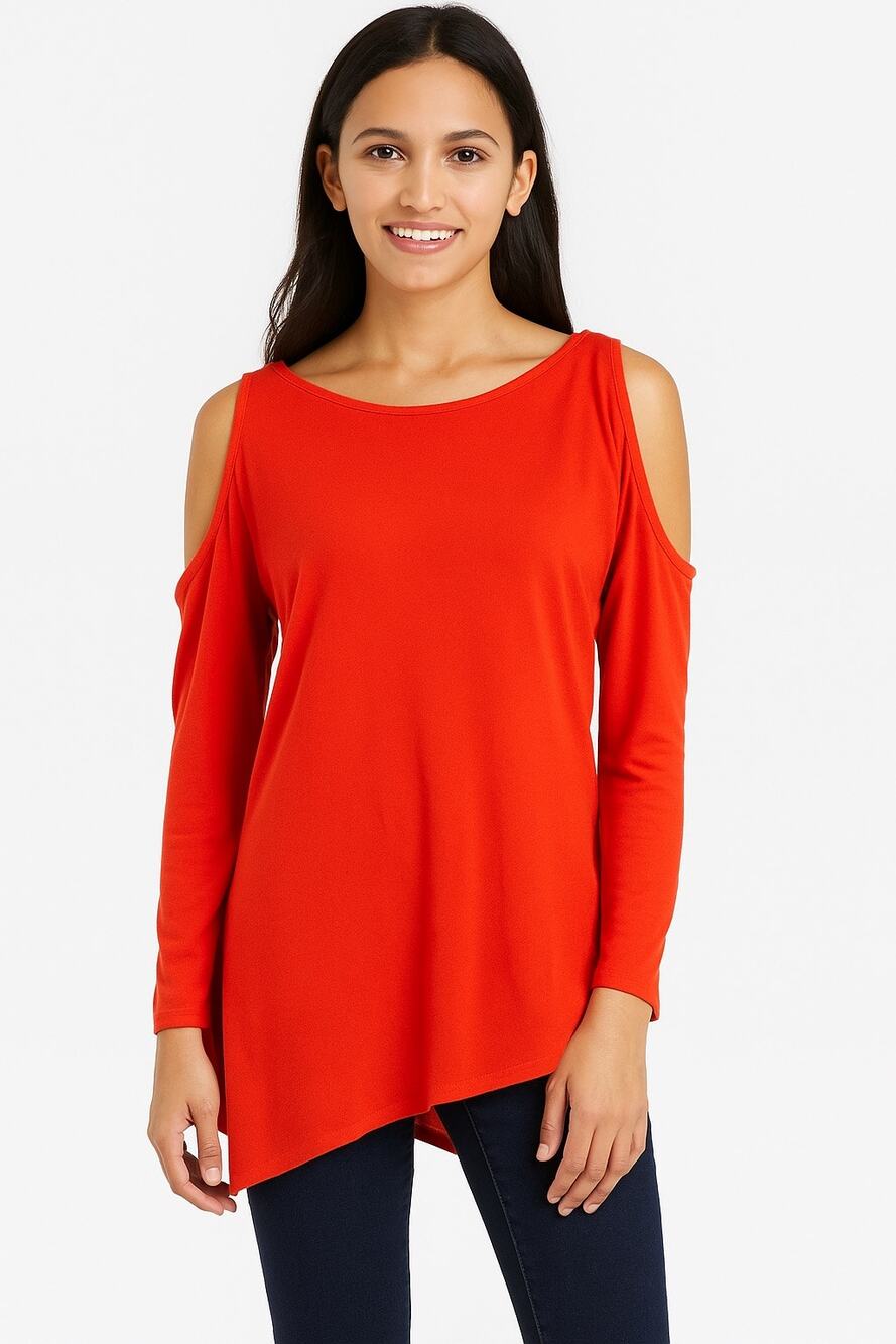 Old Navy Women’s Orange Cold Shoulder Tunic Top Size Small Petite 100% Rayon